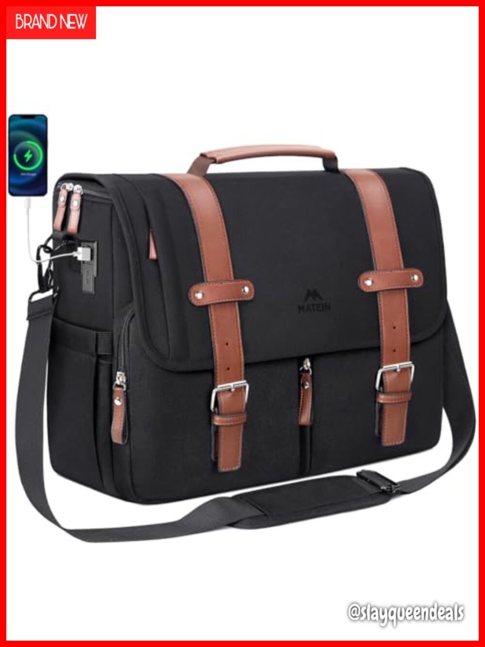 15.6 inch Laptop Messenger Bag Crossbody Briefcase USB Charging Anti-Theft